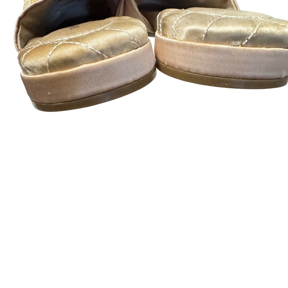 Birdies The Songbird Pom Pom‎ Satin Mules Womens 7.5 Gold Pointed Toe Slipper - Picture 10 of 13